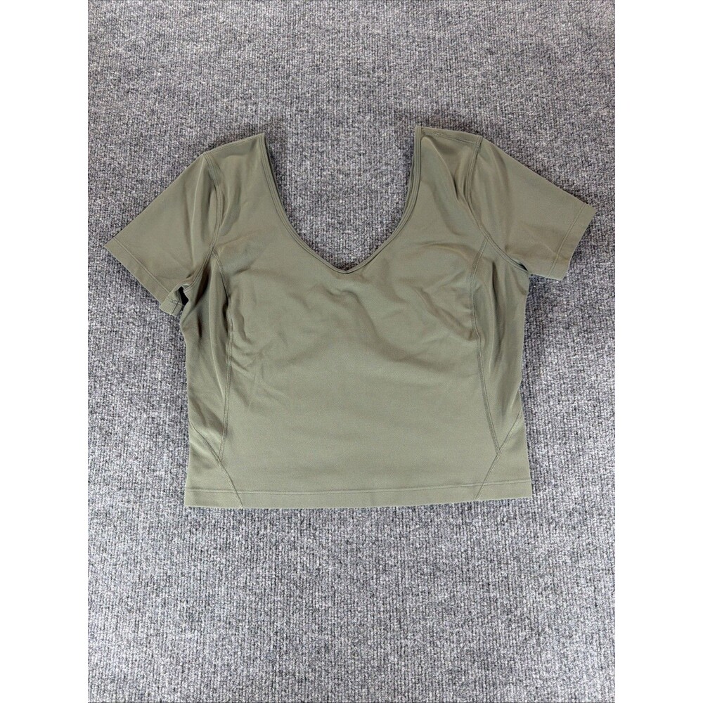 Lululemon Align T-Shirt V-Neck Scoop Back Crop Top Green Size 10